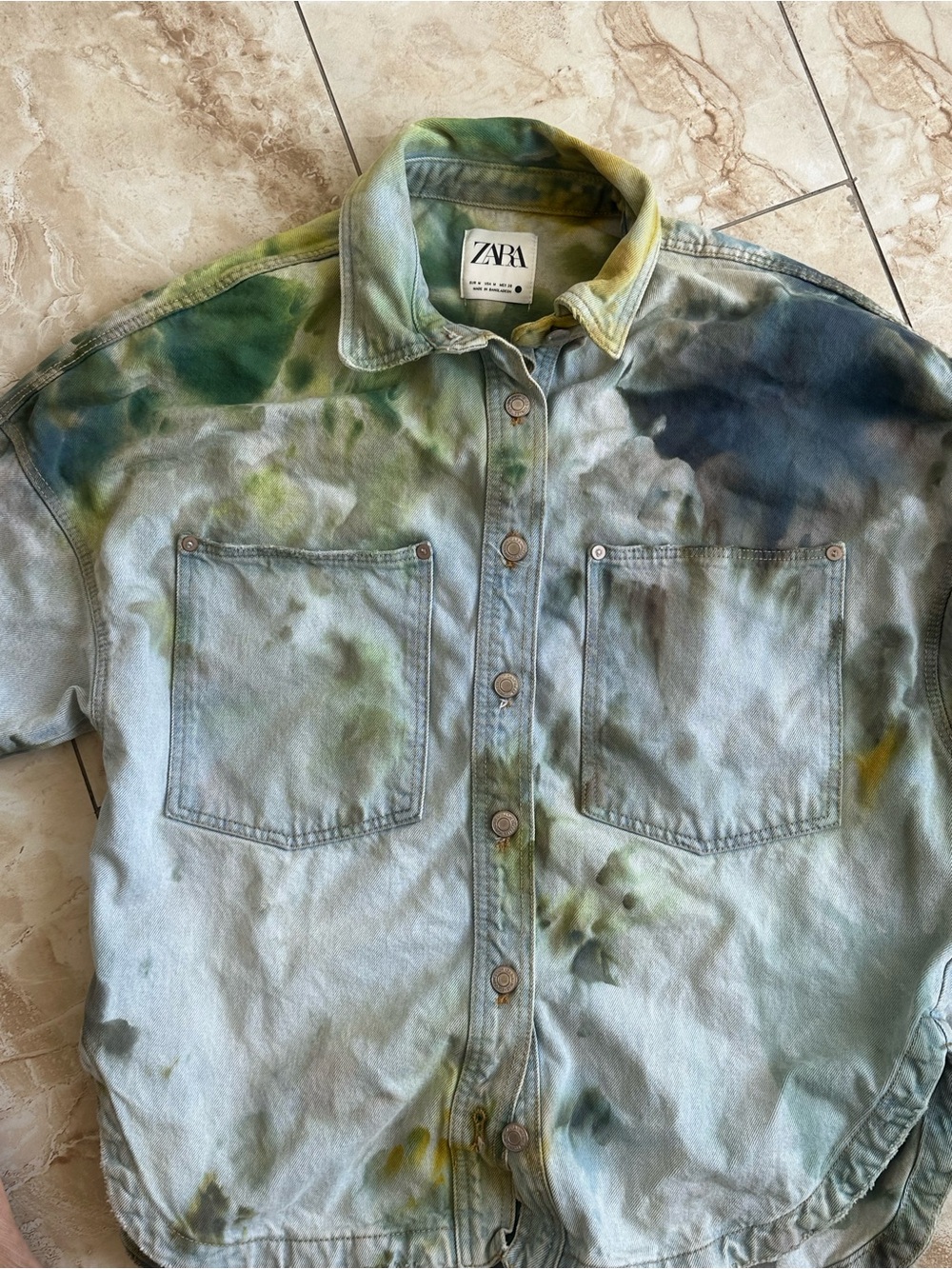 Zara Tie-Dye Denim Jacket in Green & Blue - Picture 7 of 12